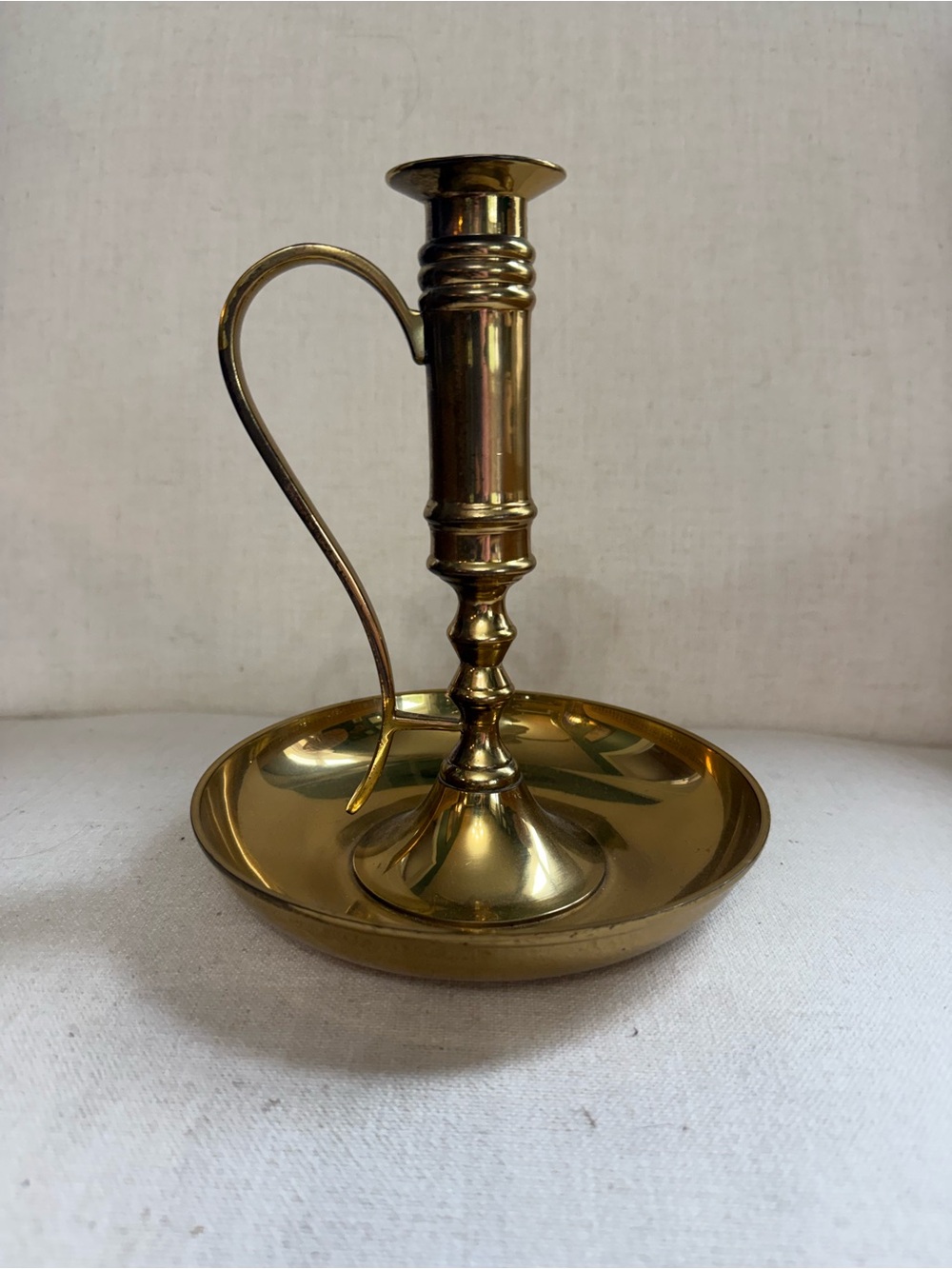 Vintage Brass Chamberstick Candle Holder With Handle Gold